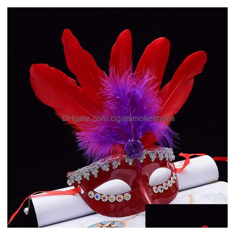 1pcs female princess half face masquerade feather mask