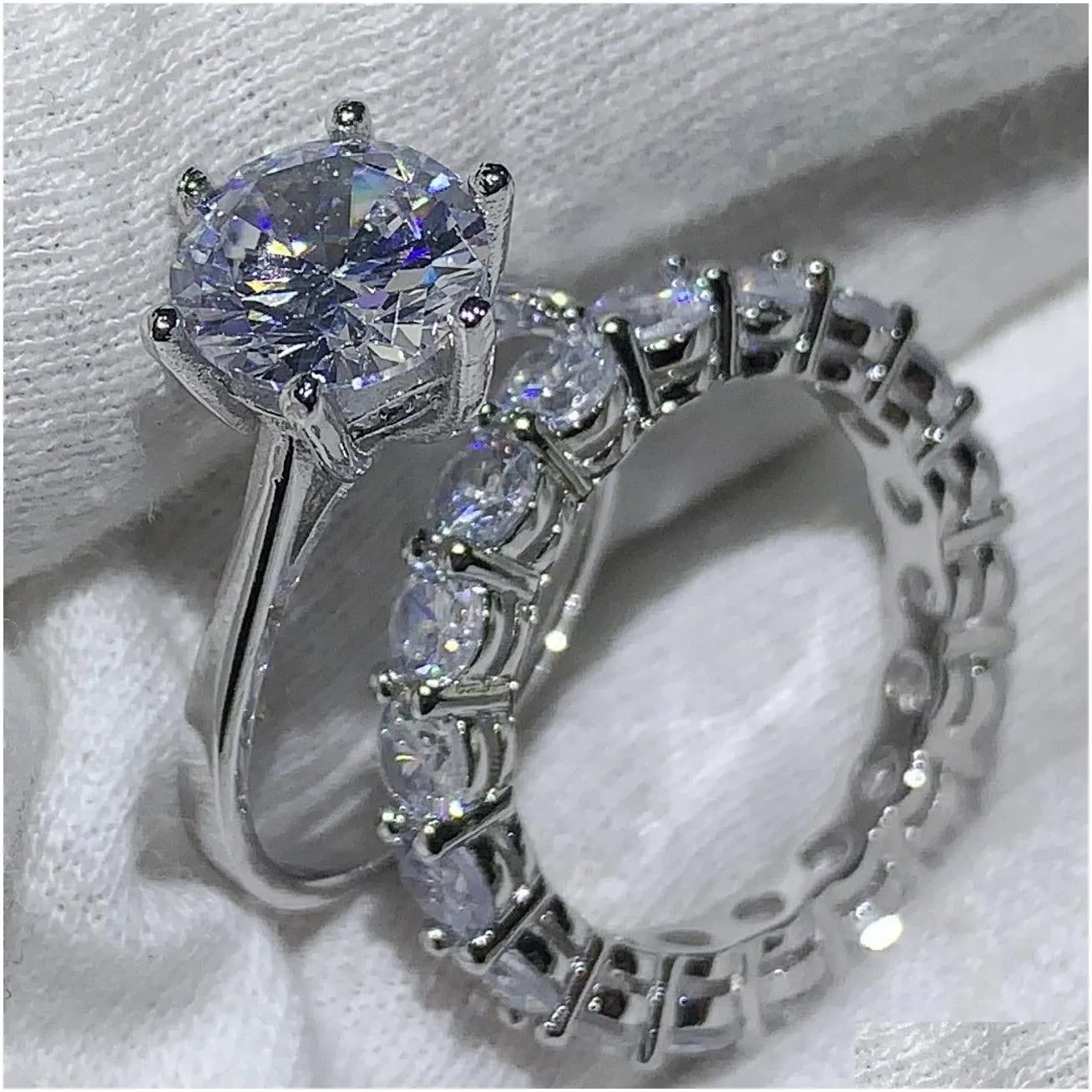 Choucong Victoria Wieck New 2019 Luxury Jewelry 925 Sterling Silver Round Cut White Topaz CZ Diamond Women Bridal Ring Set For Lovers