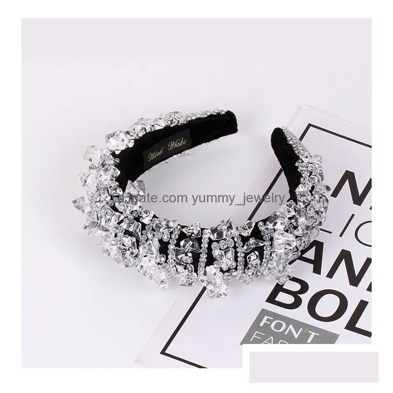 headbands fashion gorgeous hair hoop irregular ice block transparent band crystal sponge headband women prom catwalk accessories