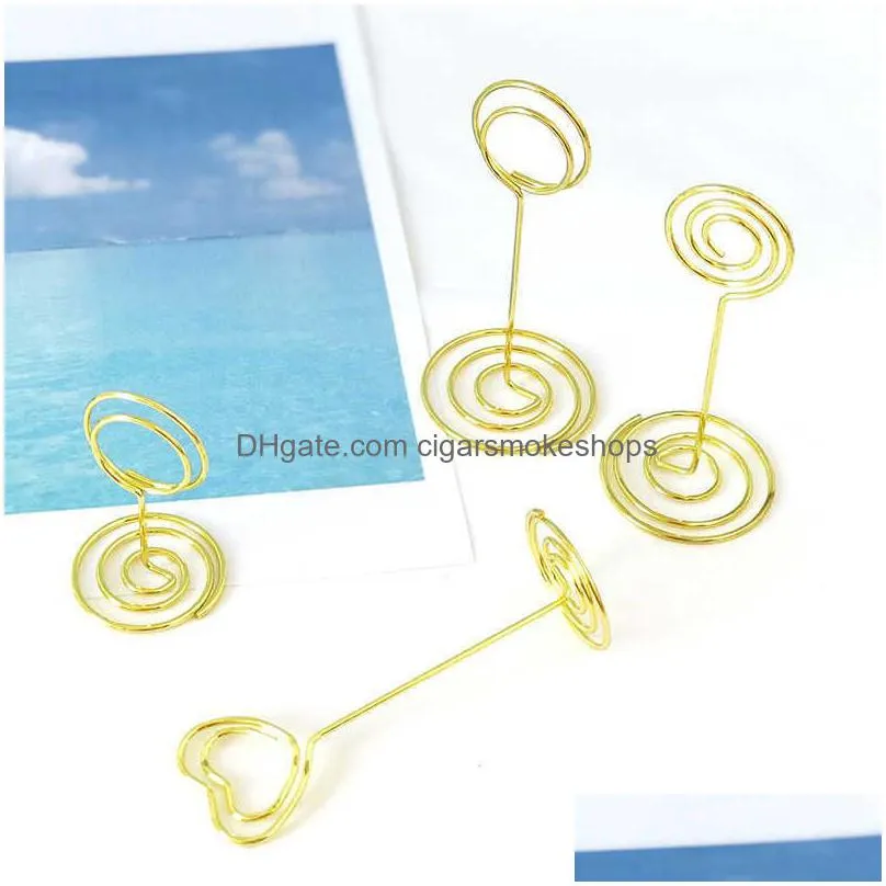 10pcs golden heart shape photo holder stands table number holders place card paper menu clips for wedding party decor or office