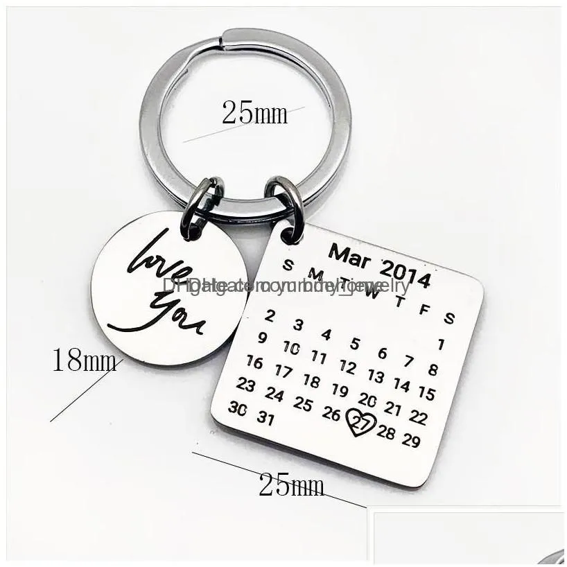 charms personalized calendar key chain custom jewelry stainless steel keychain engraved date birthday for girls lovers friends anniv