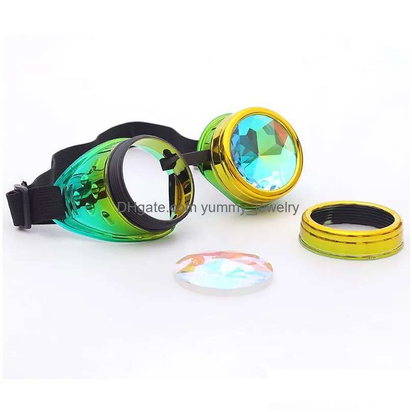 sunglasses selling kaleidoscope rainbow crystal lenses steampunk goggles edm glasses go 220826