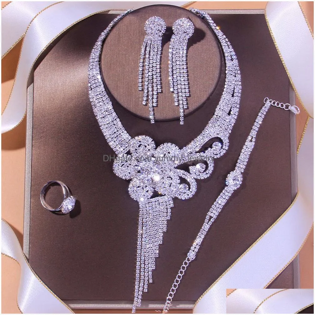 wedding jewelry sets stonefans luxury flowers bridal jewelry sets for women christmas accessories necklace bracelet earring ring set gift