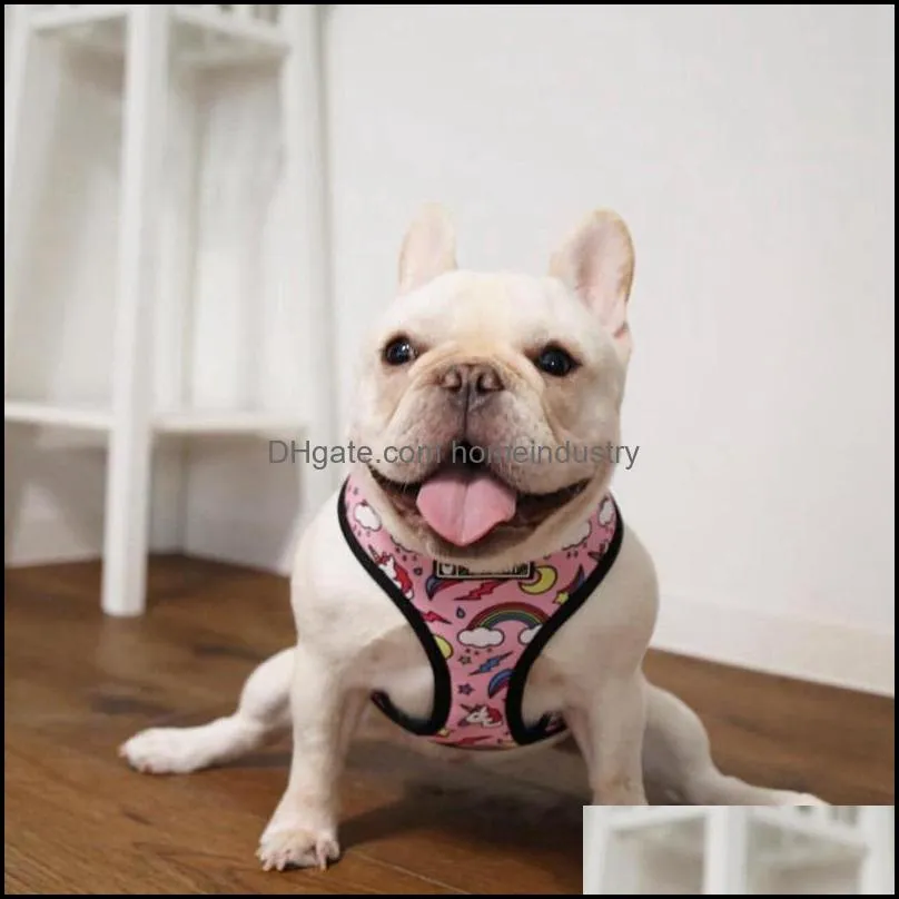Dog Vest Harness No Pull Soft Air Mesh Adjustable Dogs Harnesses Leashes set Cute Printed Step-in Harness with Neck Padded for Small Medium Breeds Pink