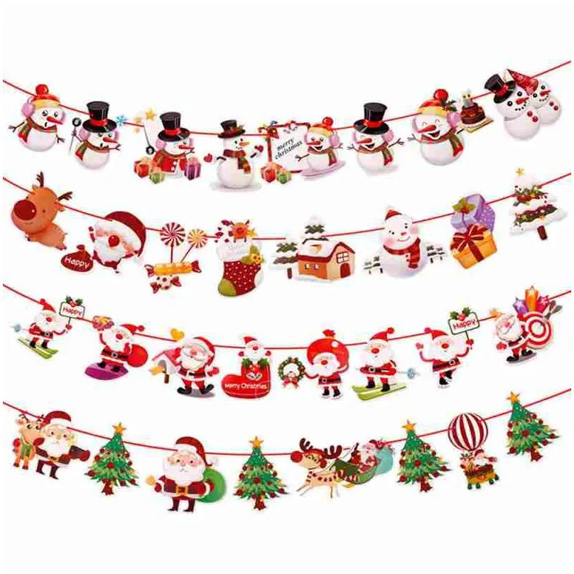 2018 christmas banner wall hangings xmas tree elk snowman santa claus ornaments pendant merry christmas decorations for home