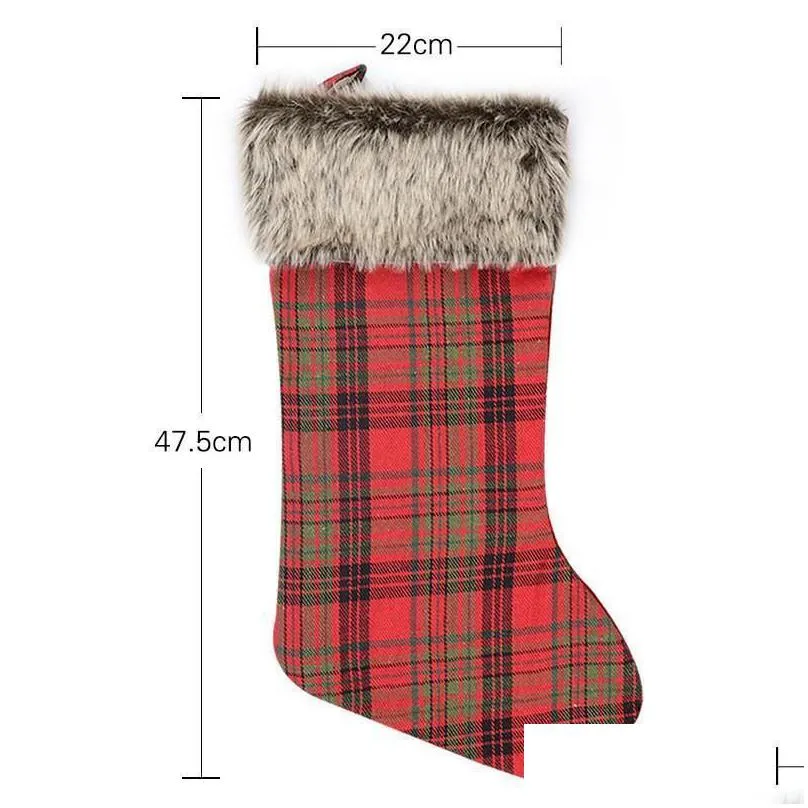 christmas decorations santa claus gift socks plush xmas stocking with hanging rope ornament wholesale rra36