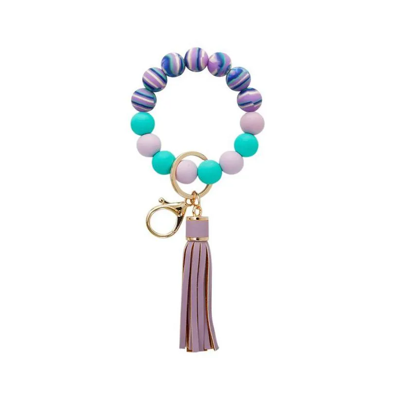 silicone wrist keychain partys multi styles food grade party pu fringed tassel bracelet key ring sea shipping rrc08