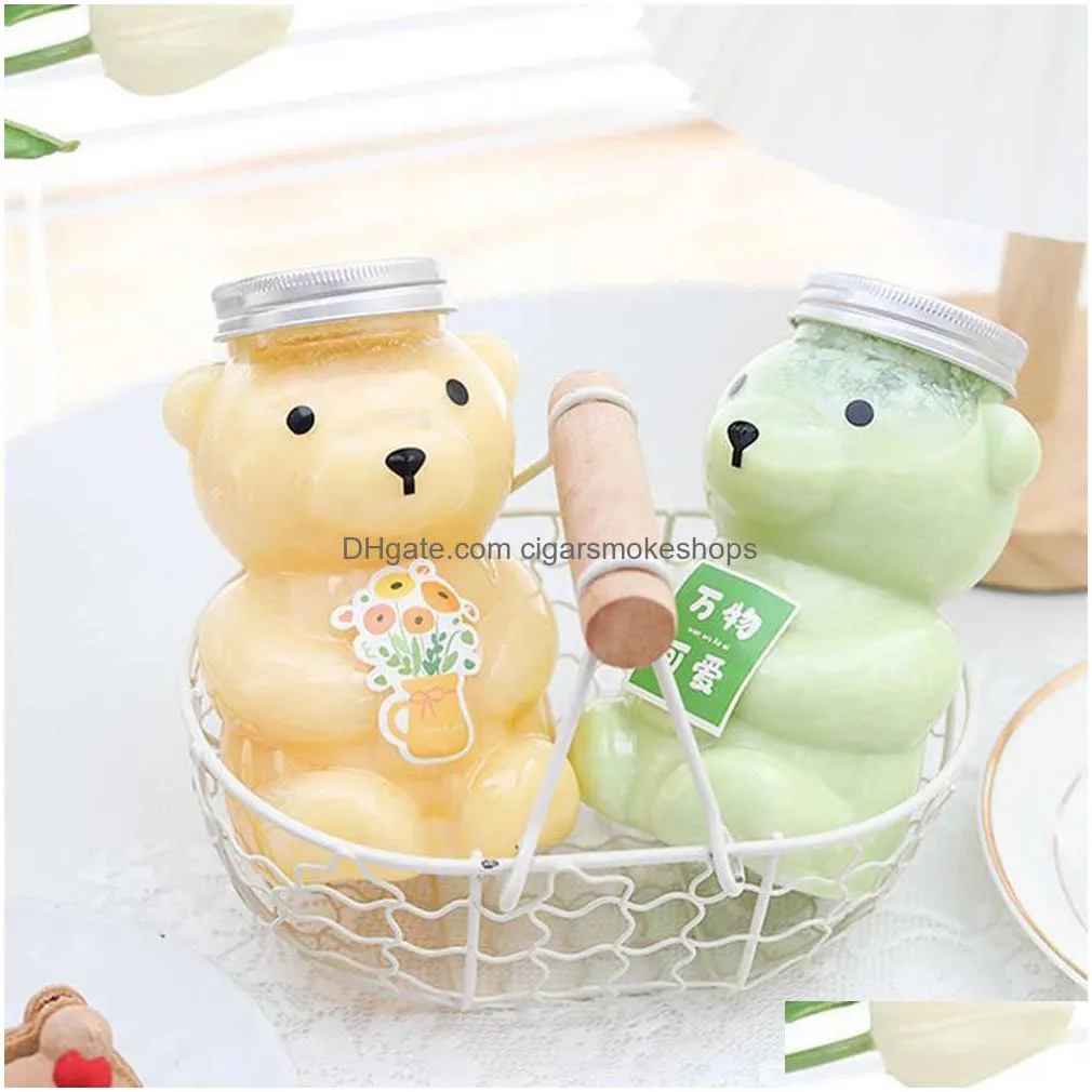 5pcs disposable drink bottles juice storage bottles beverage milk tea bottles cute bear juice drink milk tea sealed bottle