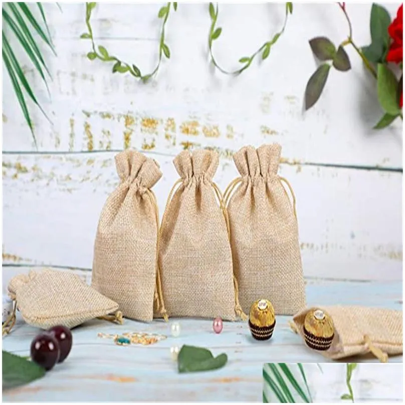 drawstring bag natural burlap bags reusable packaging pocket wedding baby showers birthday festival gift jewerly pouch