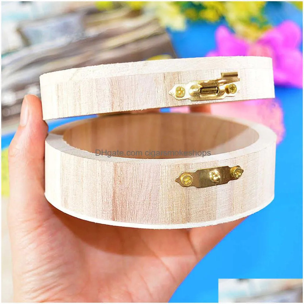 small wooden round storage box jewelry package small thing storage box earrings rings collection case storage container for home