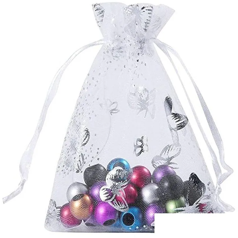 100pcs/lot organza bags with drawstring for rings earrings bag wedding baby shower birthday christmas gift package