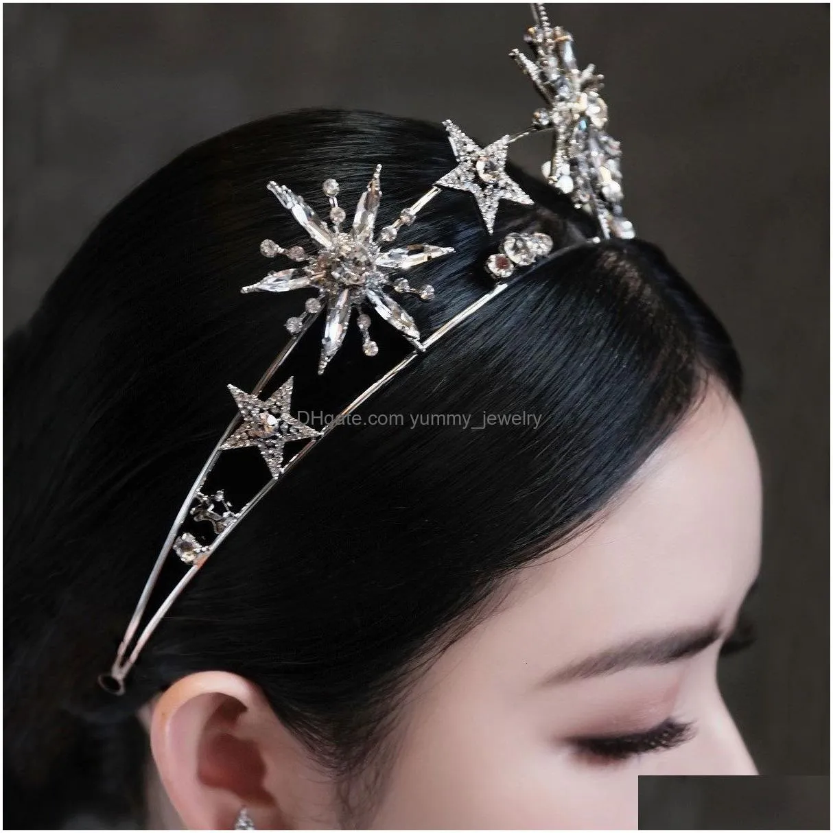 wedding hair jewelry baroque princess diadem bling star tiara and crown goldsilver color metal headbands for bride wedding hair jewelry