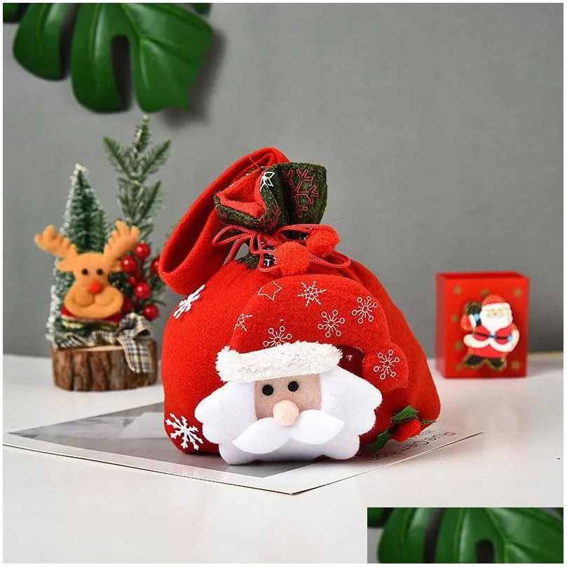christmas party santa sack children xmas gifts candy stocking bag exquisite santa claus printed linen rra59