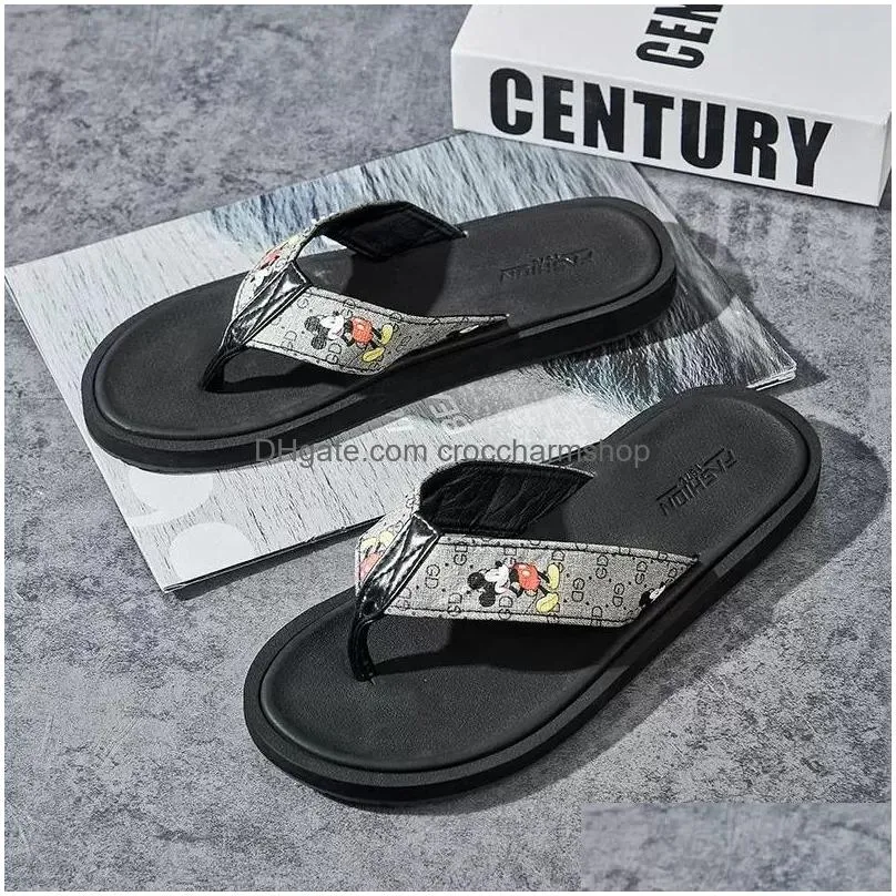 luxury brand designer rubber slides sandals floral brocade men slipper flat bottoms flip flops mens black brown grey striped beach