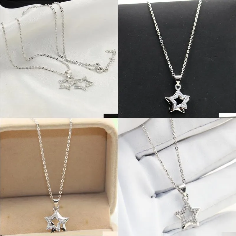 Double Star Necklace Original Desgin Luxury Jewelry 925 Sterling Silver Pave White Sapphire CZ Diamond Party Promise Pendant For Women