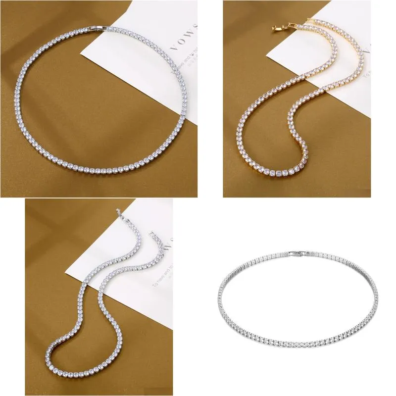 Ins Top Sell Tennis Chain Pendant Hip Hop Fashion Jewelry 18K Gold Filled White Cubic Zircon CZ Diamond Gemstones Eternity Party Women Wedding Necklace