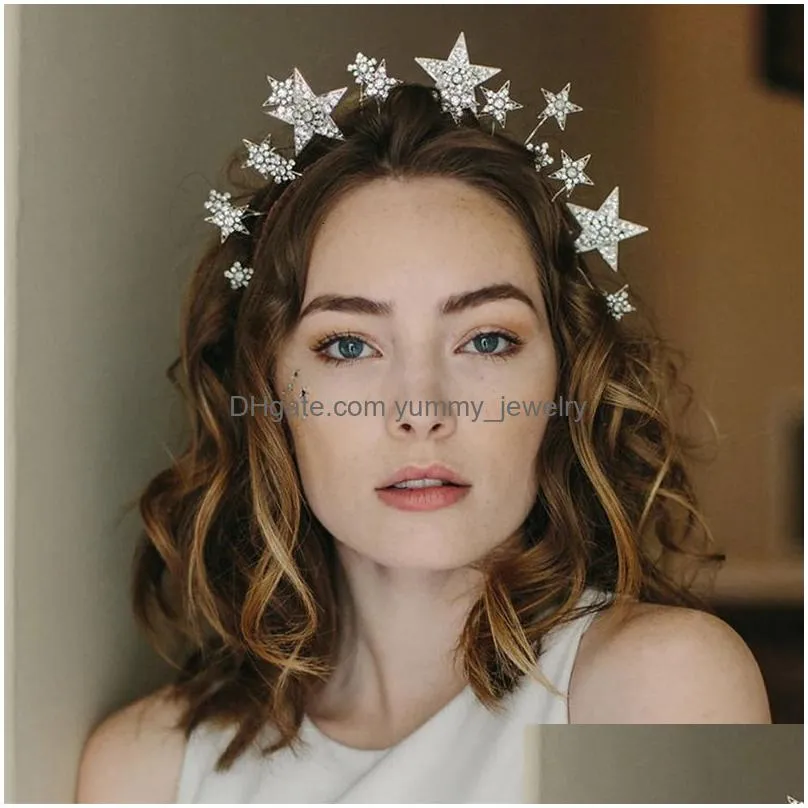 wedding hair jewelry baroque princess diadem bling star tiara and crown goldsilver color metal headbands for bride wedding hair jewelry