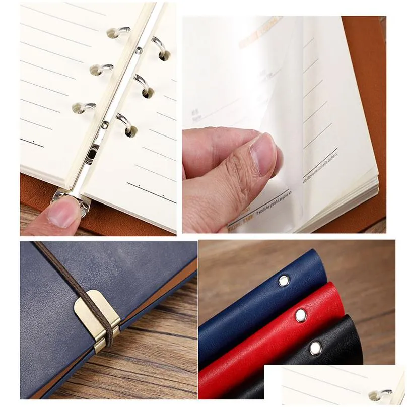 wholesale notepads a6 a5 leather notebook diary journal note book spiral soft cover business office notepad planner 6 ring binder refillable