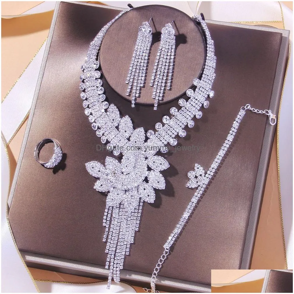 wedding jewelry sets stonefans luxury flowers bridal jewelry sets for women christmas accessories necklace bracelet earring ring set gift