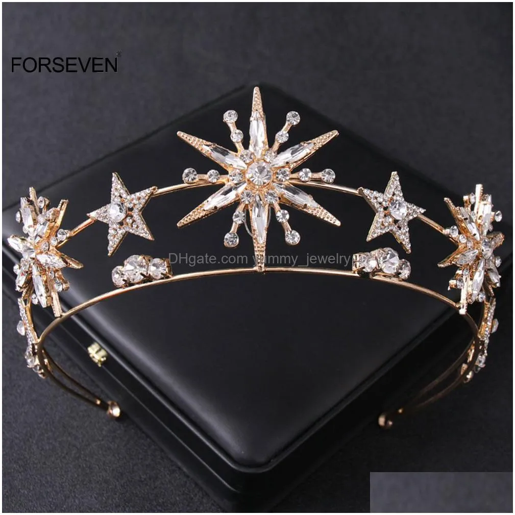 wedding hair jewelry baroque princess diadem bling star tiara and crown goldsilver color metal headbands for bride wedding hair jewelry