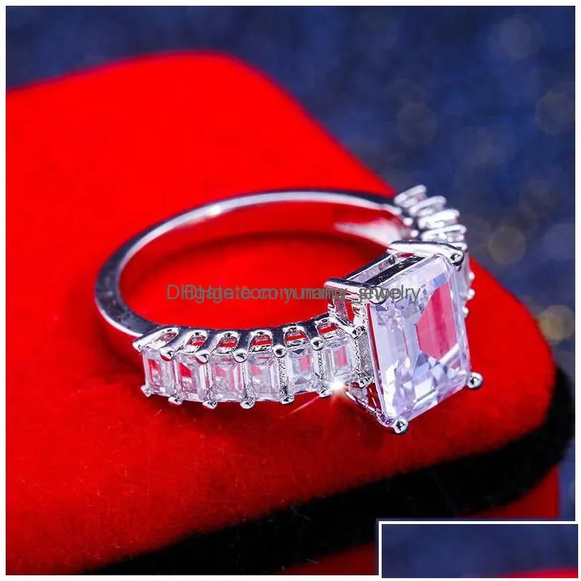 band rings fashion square zircon cz ring white cubic finger engagement fit 6 to 10 for women jewelry party gift drop delivery dhnhm