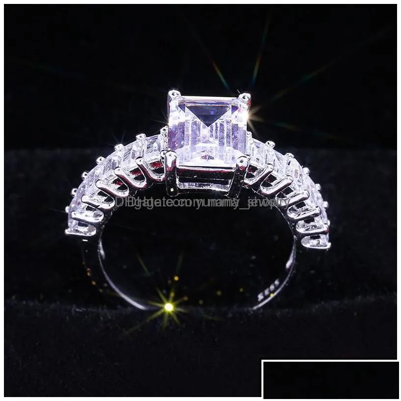 band rings fashion square zircon cz ring white cubic finger engagement fit 6 to 10 for women jewelry party gift drop delivery dhnhm