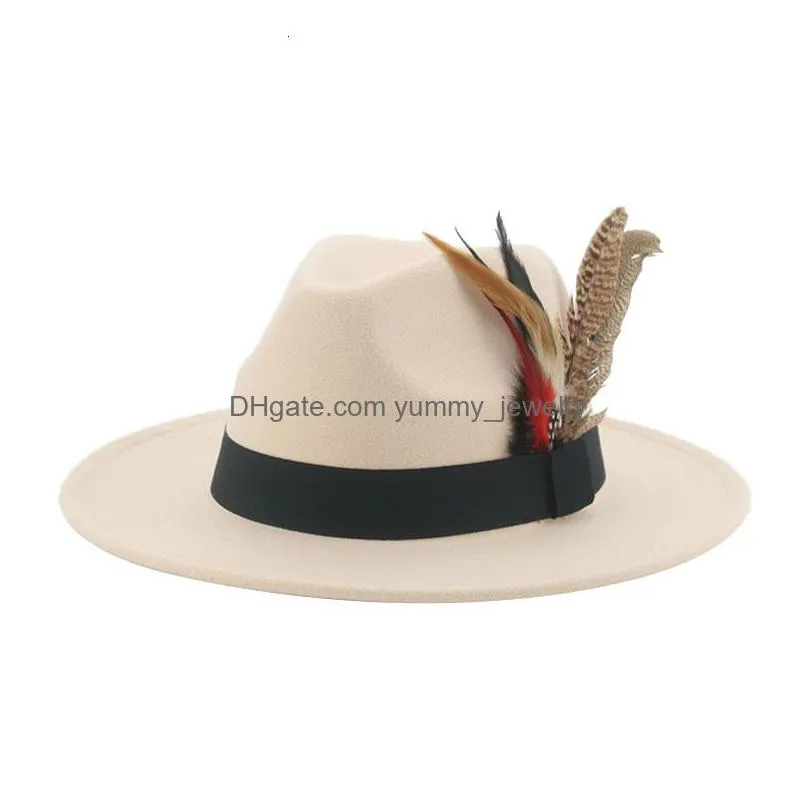 wide brim hats bucket hats fedora winter women`s hat men`s felt hat feather luxury fashion casual wedding decoration men`s fedora chapeau women`s hat