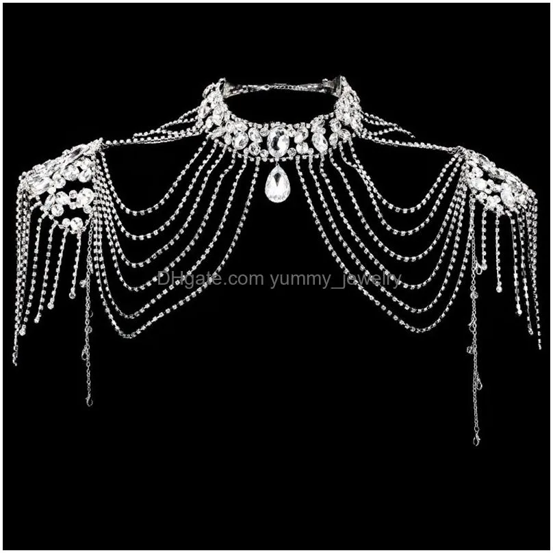 chokers nsy bridal chain tassel shoulder strap bride beads lace jewelry crystal accessories wedding necklace jewerly 230329