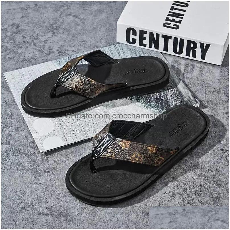 luxury brand designer rubber slides sandals floral brocade men slipper flat bottoms flip flops mens black brown grey striped beach