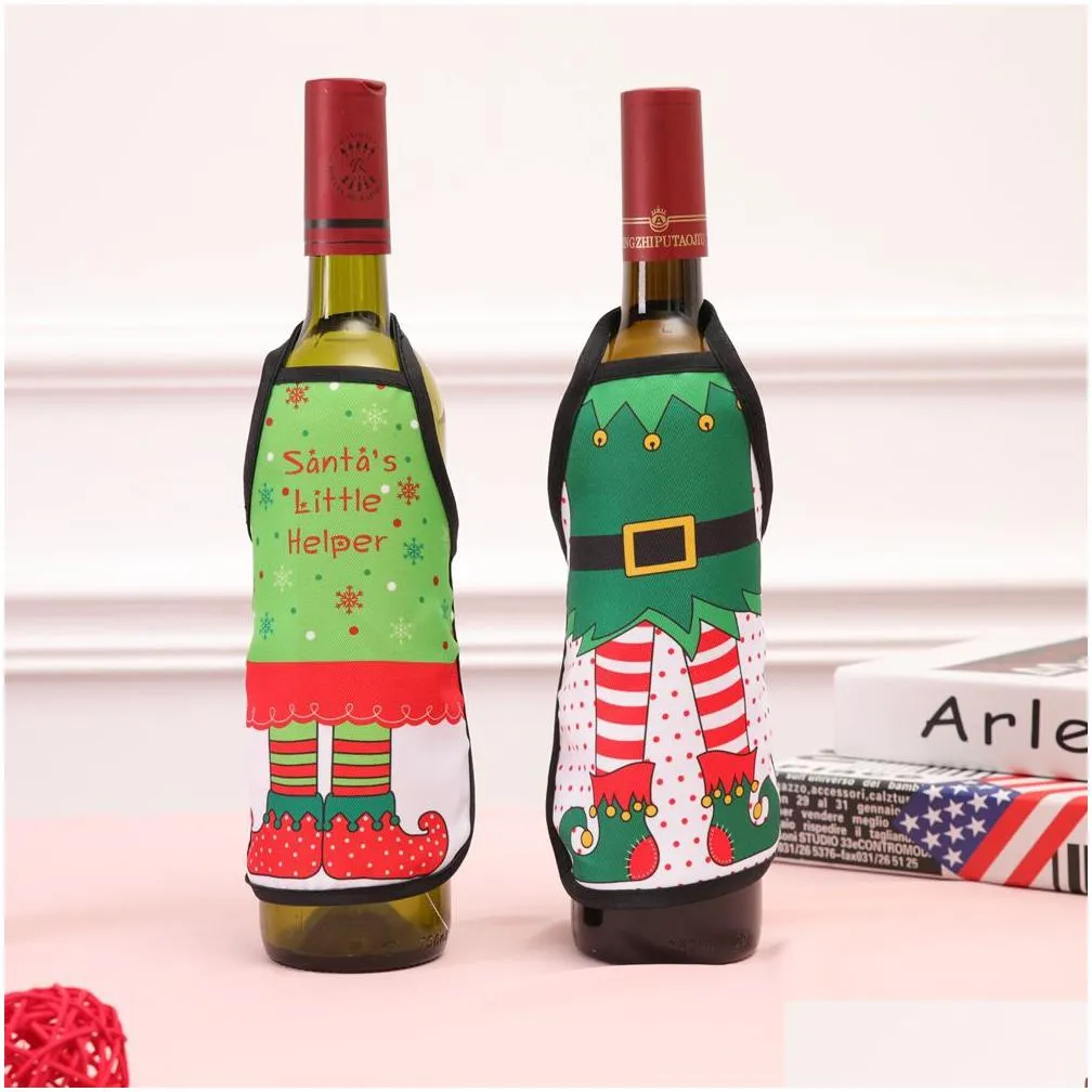 red wine bottle cover beer bottles champagne covers christmas party table decor mini xmas festival apron santa gift packing decorations