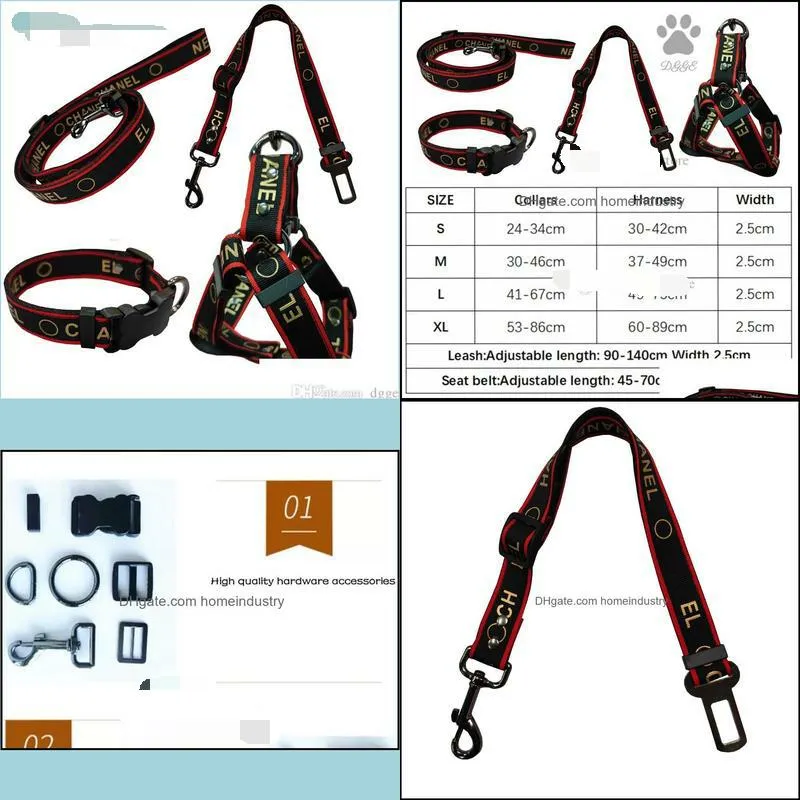 Dog Collar Leashes Set Designer Pet Harness Luxury Gilded Letter Pattern Dog Collars Leash for Small Medium Large Dogs Schnauzer Bulldog Teddy Black