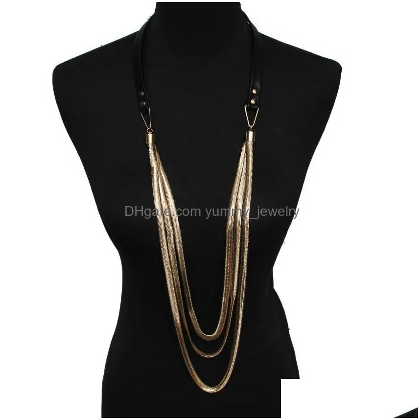 pendant necklaces manilai multi layers leather snake chains necklaces women thick chain pendants long necklaces statement jewelry