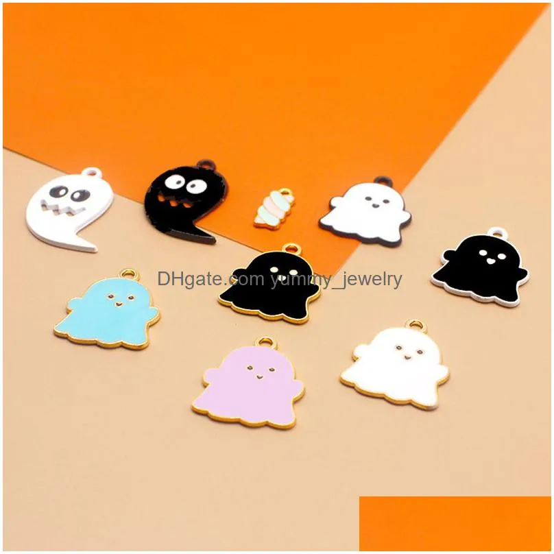 charms 10pcslot halloween alloy enamel charms diy jewelry accessories ghost festival skull 220826