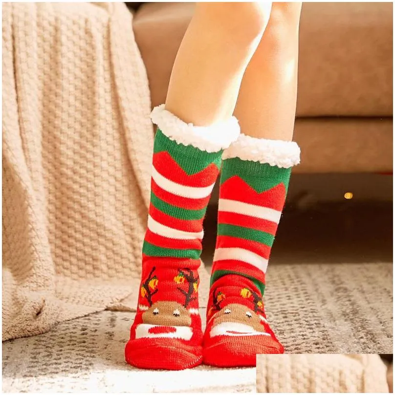 christmas knit socks cartoon xmas treehouse womens thick sherpa fleece lined thermalchristmas decorations rra34