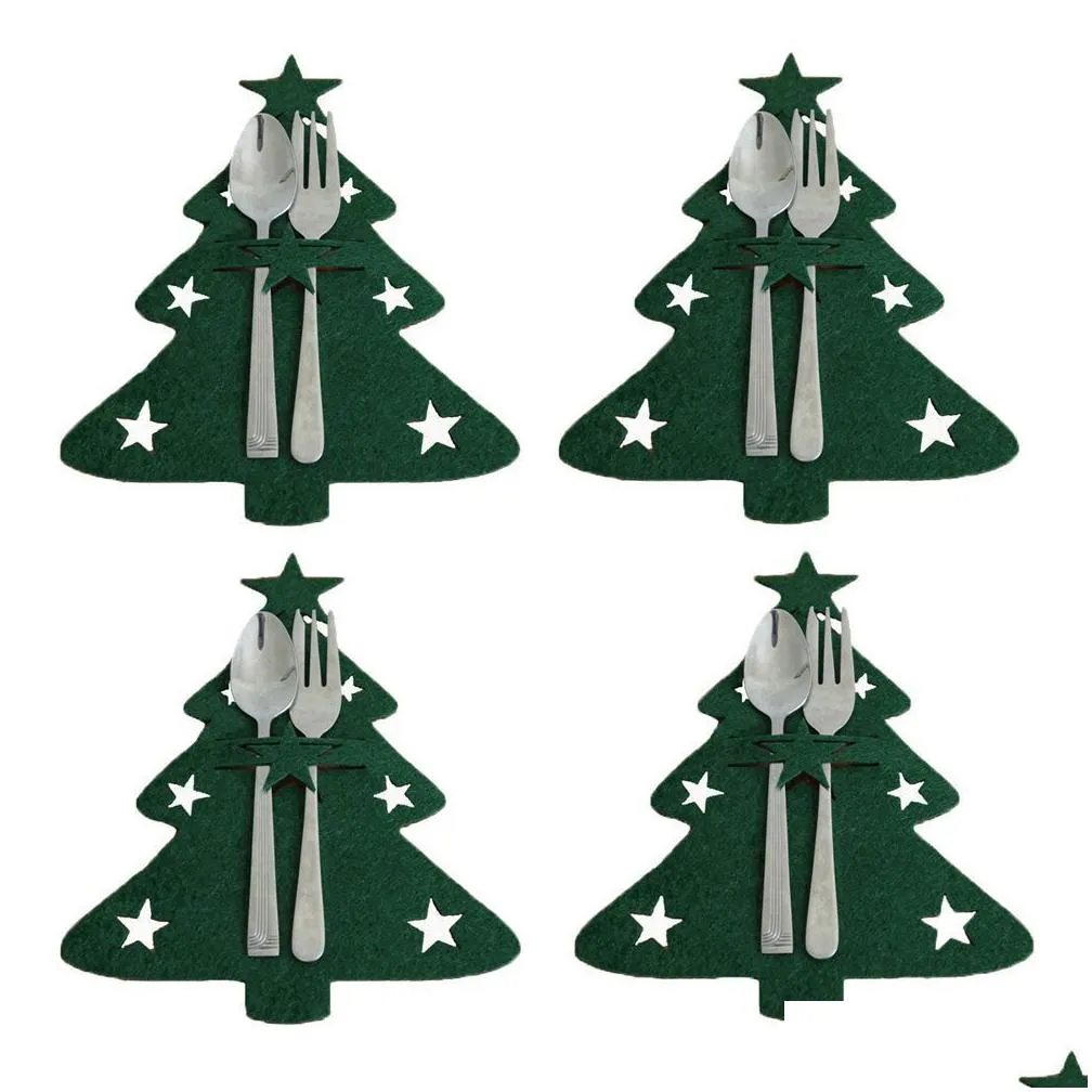christmas knife and fork holder elk xmas tree pocket cutlery bag non-woven fabric cookware organizer home table decor rra51