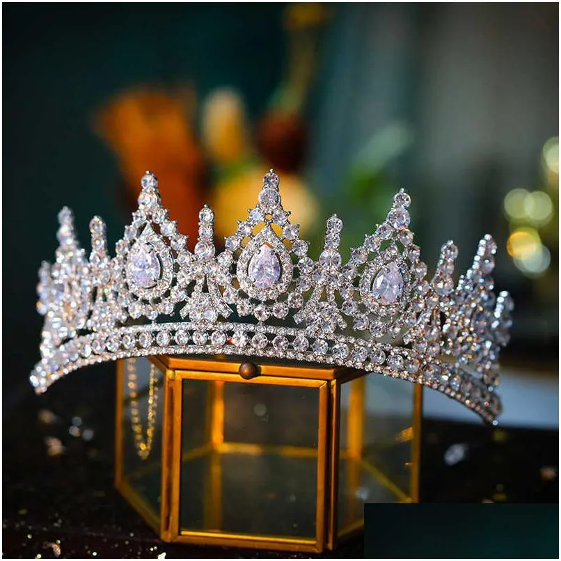 luxury cubic zirconia crown crystal bridal tiaras crowns queen princess pageant diadem headband wedding hair jewelry 210616