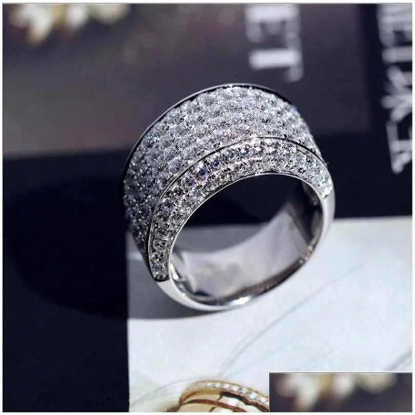 Sparkling Luxury Jewelry Infinite gem 925 Sterling Silver Pave White Topaz CZ Diamond 18K White Gold Plated Wedding Band Ring For Men