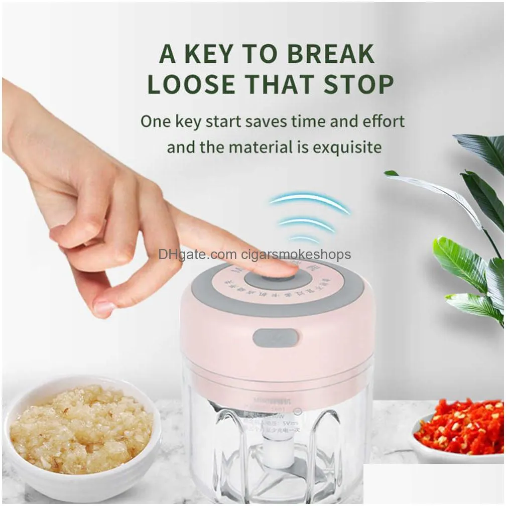 new 100/250ml mini electric garlic chopper usb charging ginger masher machine sturdy durable chili vegetable crusher kitchen tools