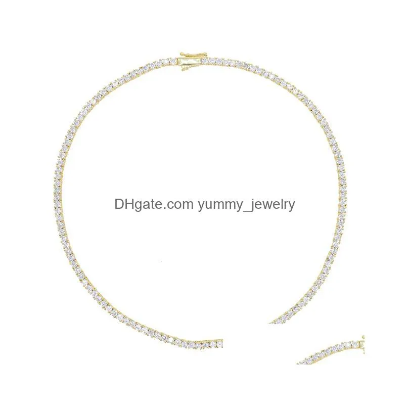 pendant necklaces thin 3mm cz 1 row shiny tennis chain necklace hiphop iced out bling cubic zircon choker jewelry gold color plated for women men