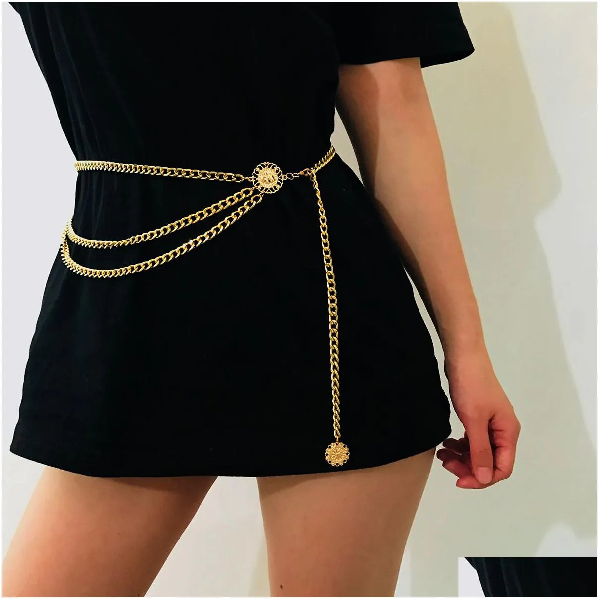 retro sexy multilayer alloy waist chain body chain gold women round pendant belly chains waist chain fashion female jewelry gift