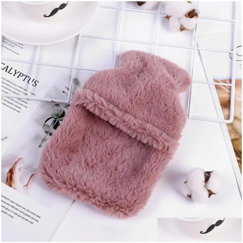 sundries reusable winter warm heat hand warmer pvc stress pain relief therapy hot water bottle bag with knitted soft rabbit cozy cover