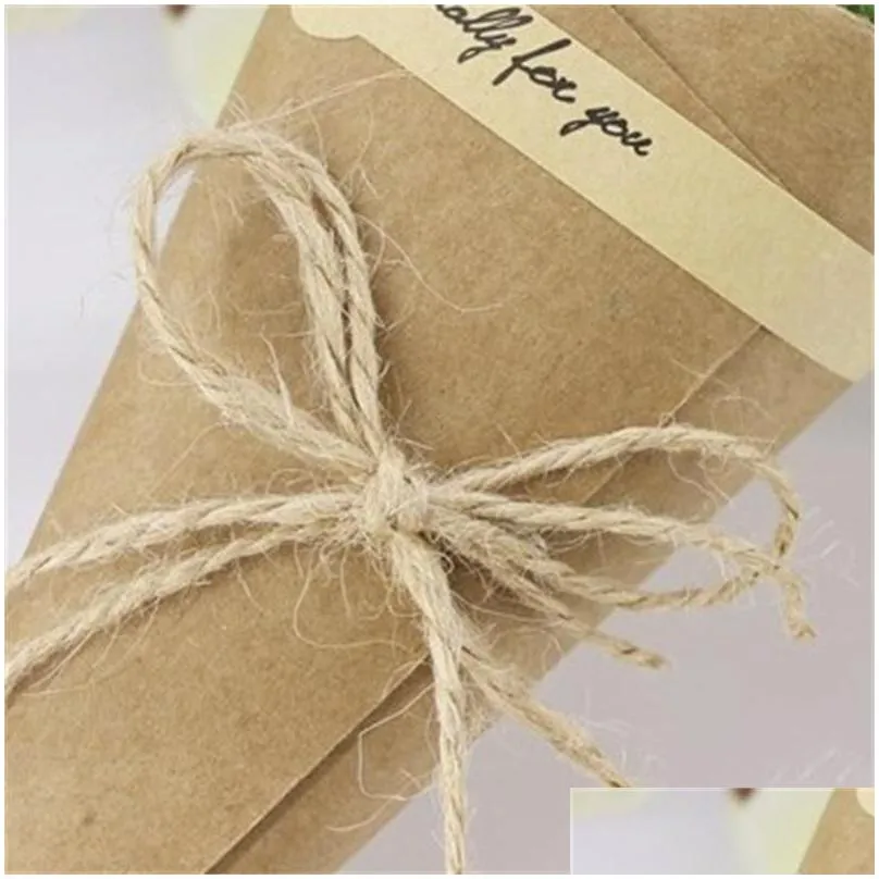 party favor retro kraft paper gift wrapping bouquet primary color cone dried flower packing box diy rope candy wedding valentine day