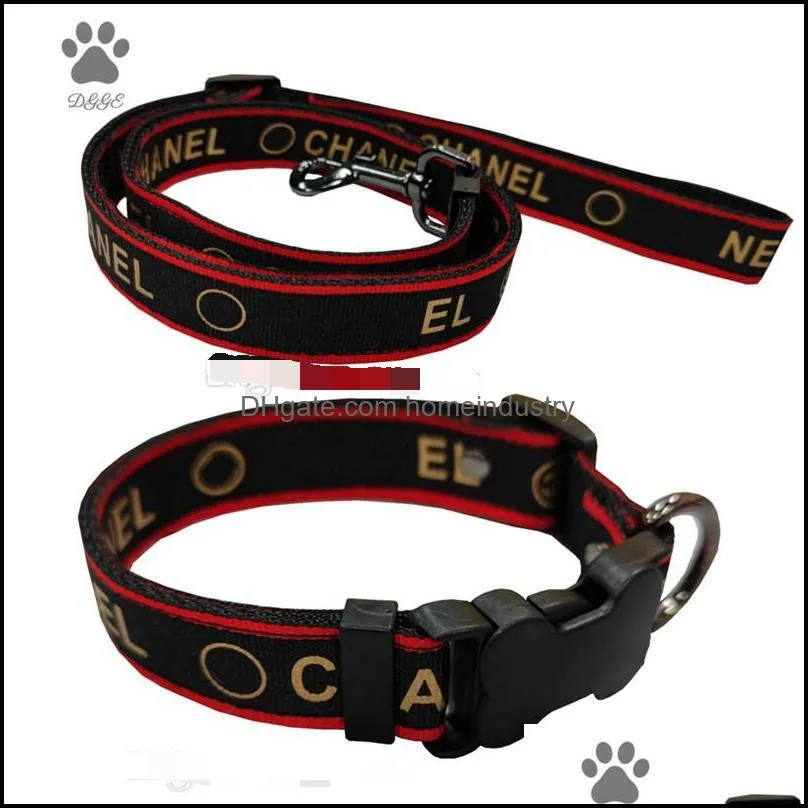 Dog Collar Leashes Set Designer Pet Harness Luxury Gilded Letter Pattern Dog Collars Leash for Small Medium Large Dogs Schnauzer Bulldog Teddy Black