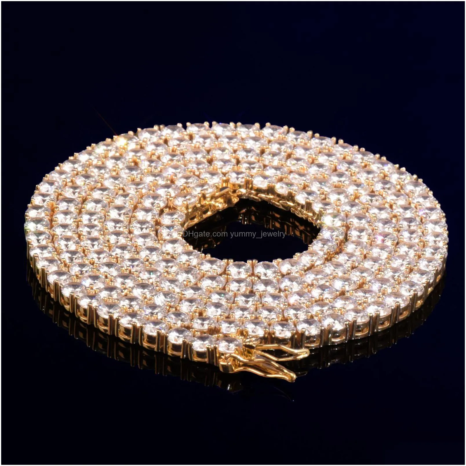 strands strings gold color tennis chain 4mm 5mm 6mm one row zircon necklace link for men women hip hop jewelry 230202