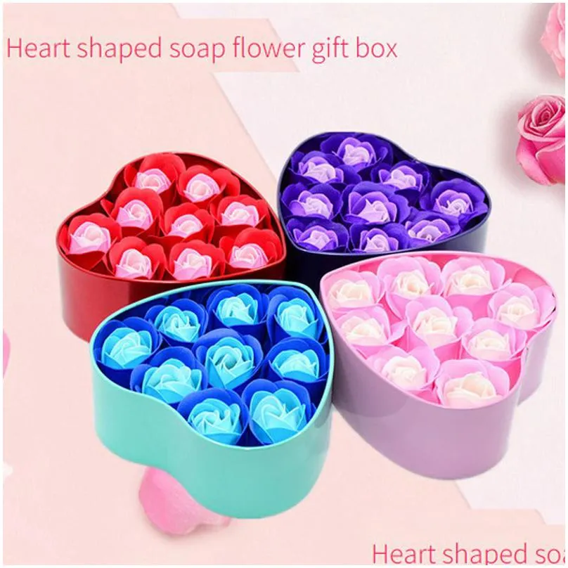 mother`s day heart shaped soap flower gift box scented bath body petal flower soap heart wedding decor artificial rose flower dh1275