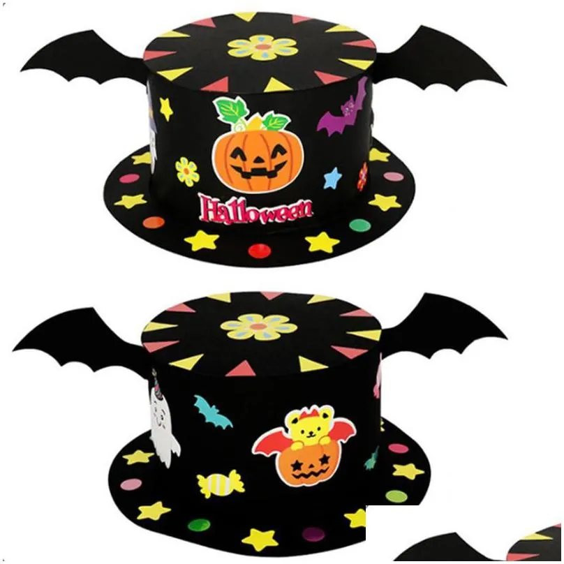 1pc halloween diy hat handmade toys for kids children cartoon party decoration hats paper cap crown crafts toy christmas supply