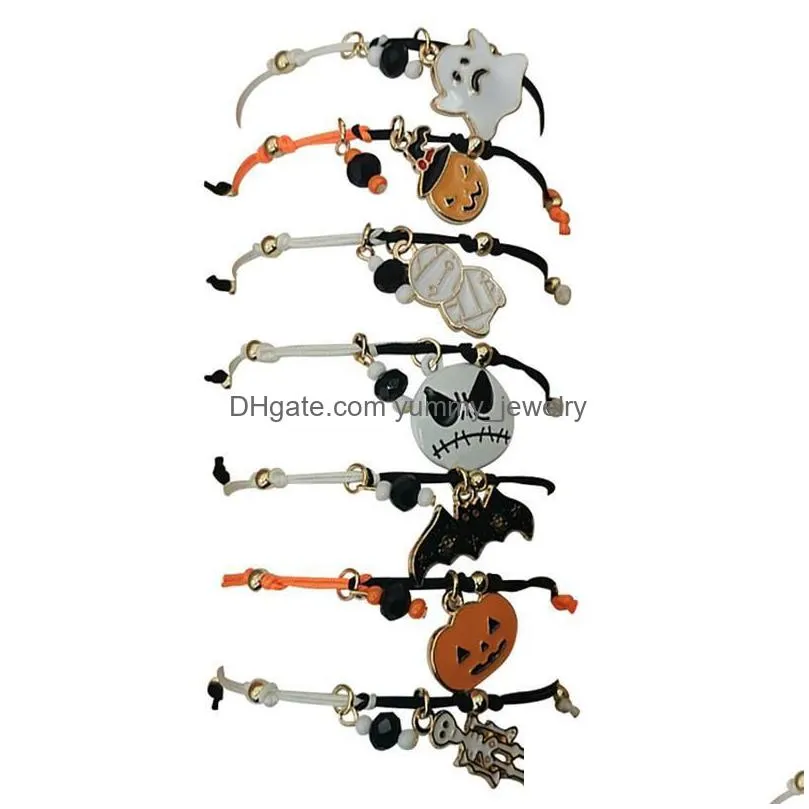 other bracelets 7pcsset halloween string bracelet braided alloy charm bracelet strand brac 220826