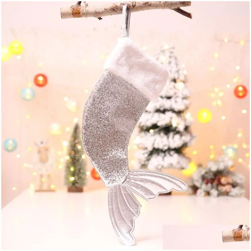 mermaid tail christmas socks gift wrap candy bag christmas tree ornaments family party decoration christmas gift bag