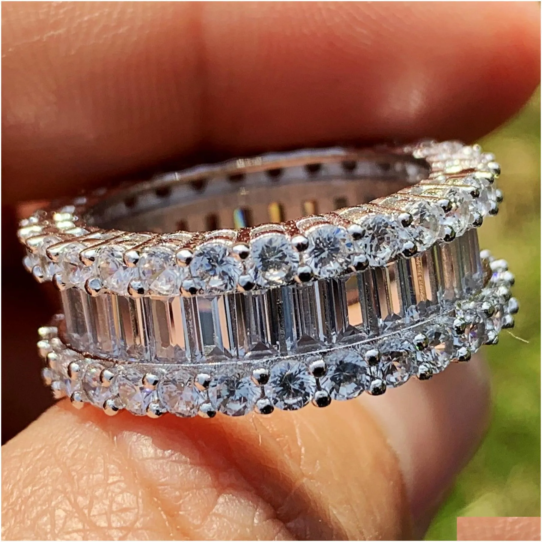 2019 New Arrival Luxury Jewelry 925 Sterling Silver Full Princess Cut White Topaz CZ Diamond Promise Wedding Bridal Ring For Women