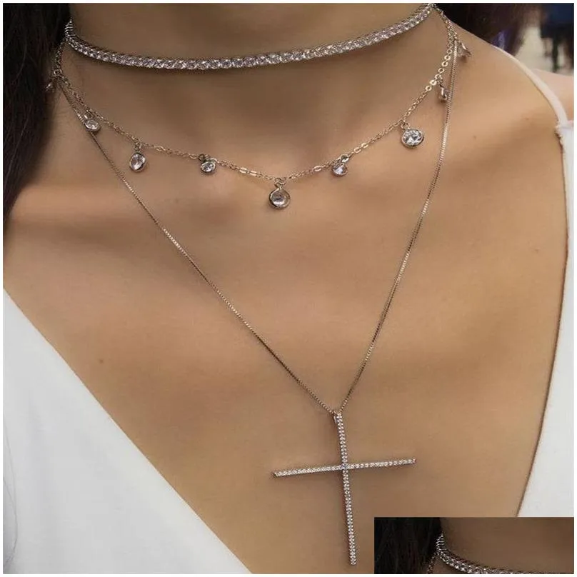 Classic large size Cross Pendant Necklace For Women Charm Jewelry Cubic Zircon CZ Diamond Crucifix Christian Ornaments Accessories